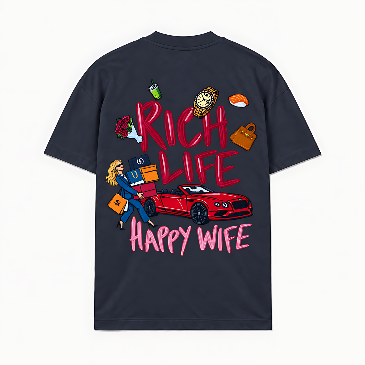 RICH LIFE HAPPY WIFE - Azul-marinho - costas