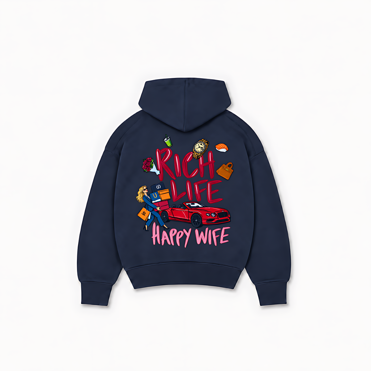 HAPPY WIFE HOODIE - Azul-marinho - costas