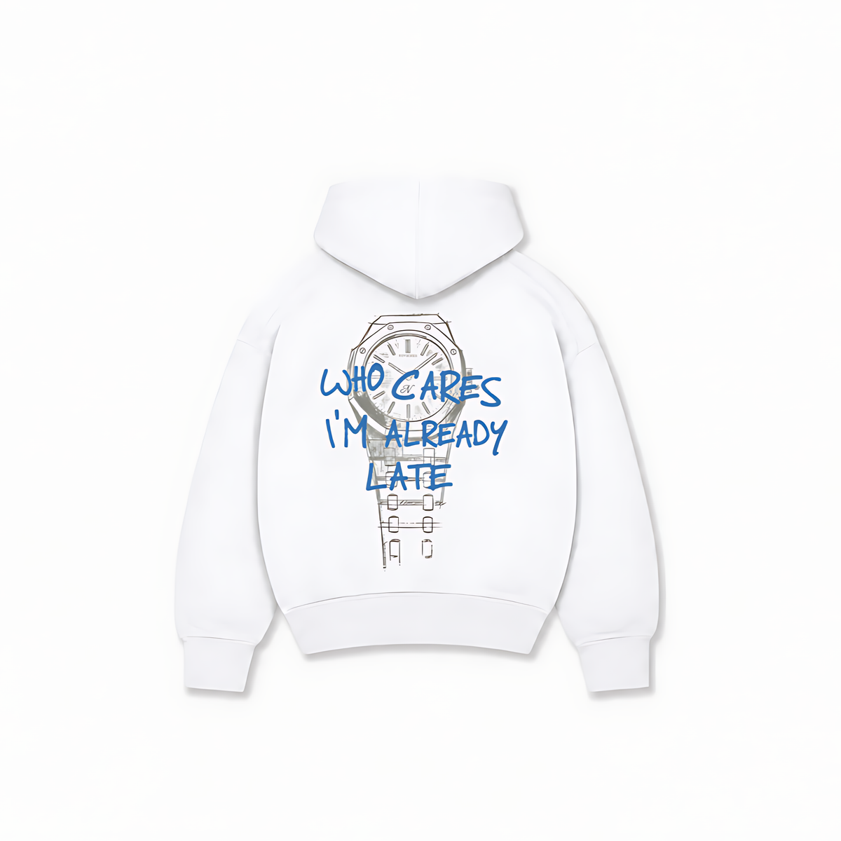 WHO CARES HOODIE — Branco — costas