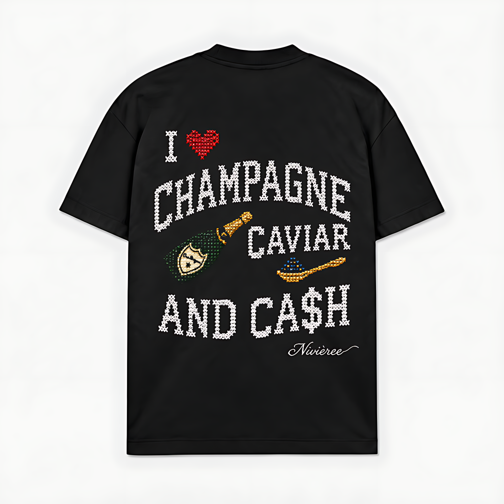 I LOVE CHAMPAGNE CAVIAR E CASH - Preto - costas