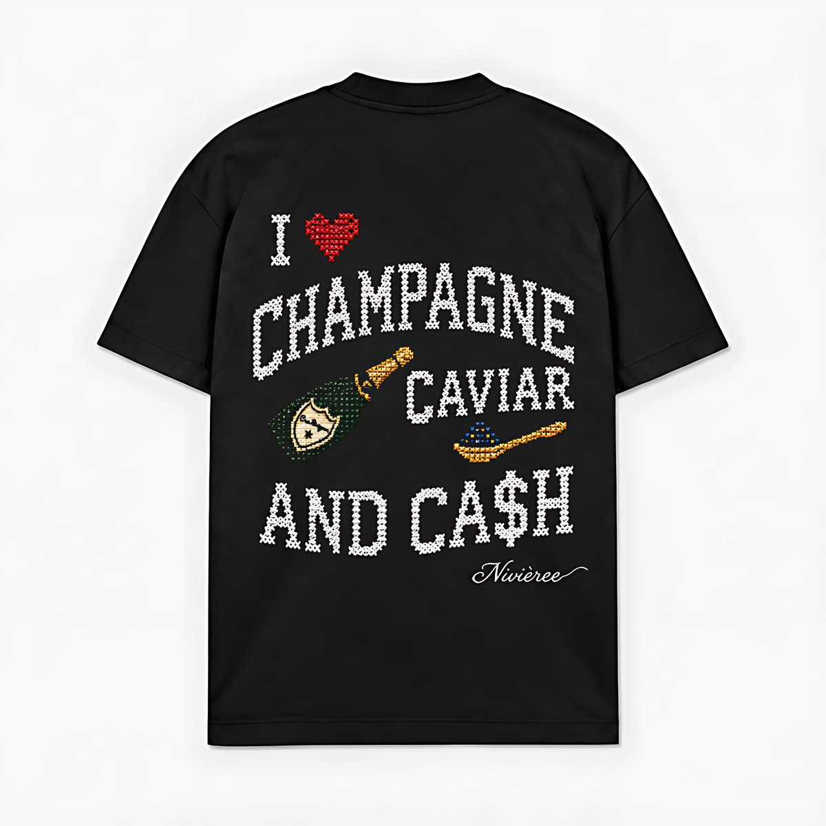 I LOVE CHAMPAGNE CAVIAR E CASH - Preto - costas