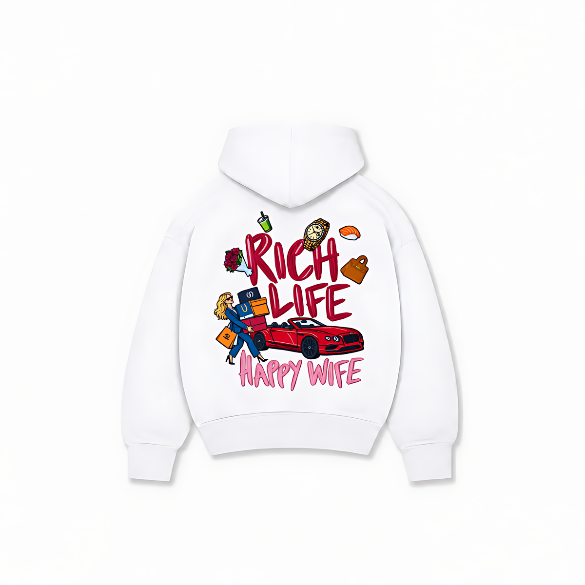 HAPPY WIFE HOODIE - Branco - costas