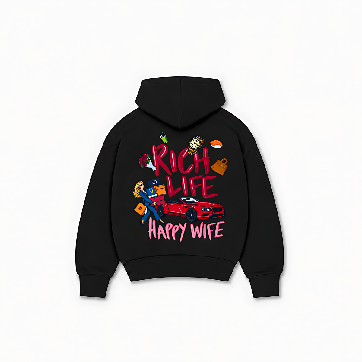 HAPPY WIFE HOODIE - Preto - costas