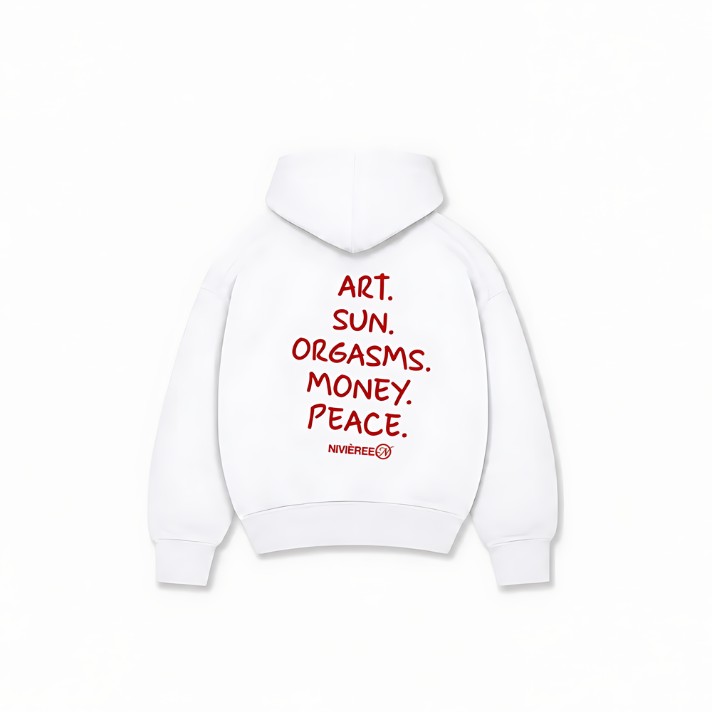 ART, SUN & ORGAMS HOODIE - Branco - costas