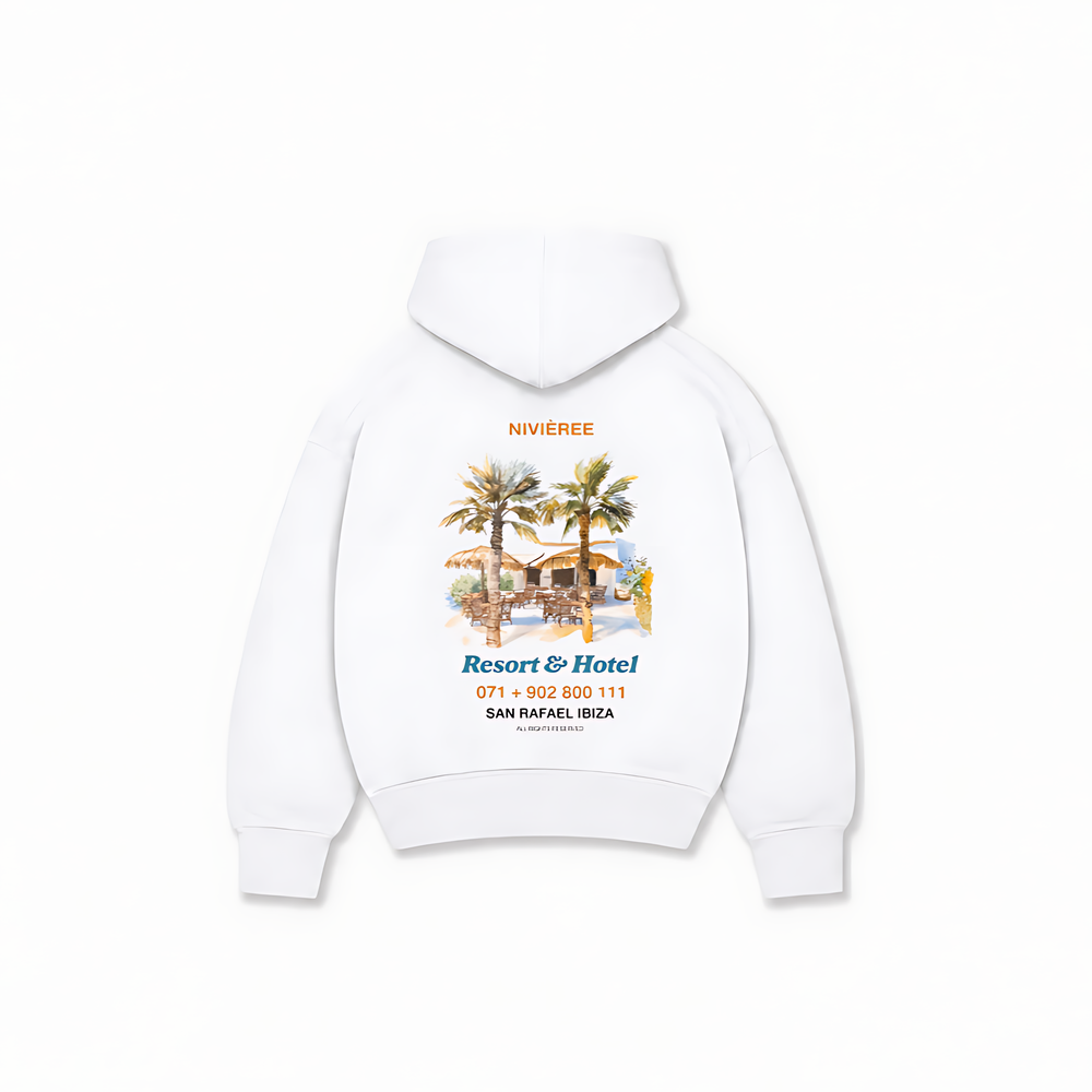 RESORT & HOTEL HOODIE — Branco — costas