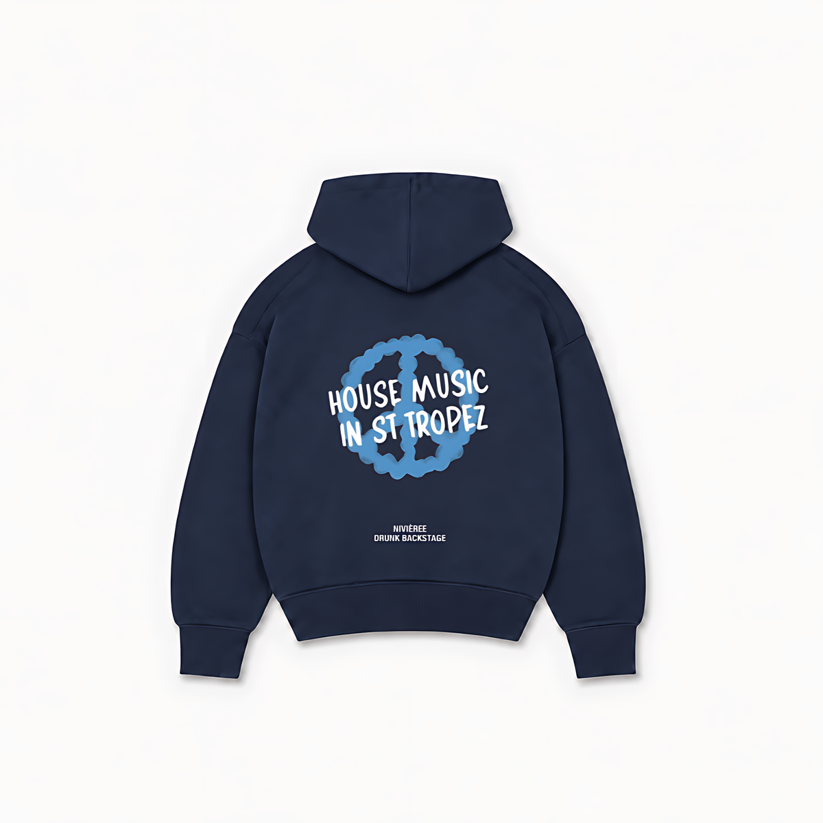 HOUSE MUSIC IN ST TROPEZ HOODIE — Azul-marinho — costas