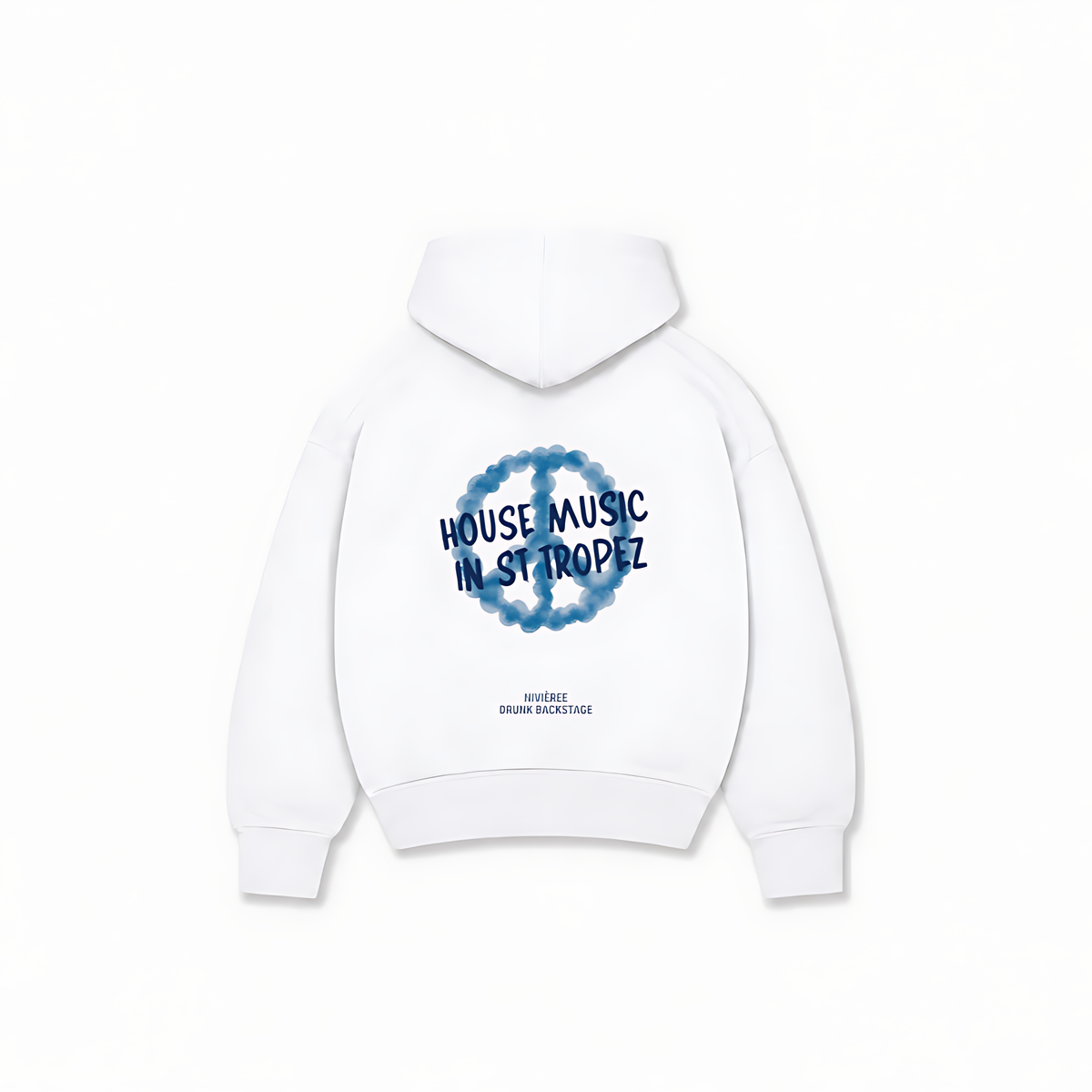 HOUSE MUSIC IN ST TROPEZ HOODIE — Branco — costas