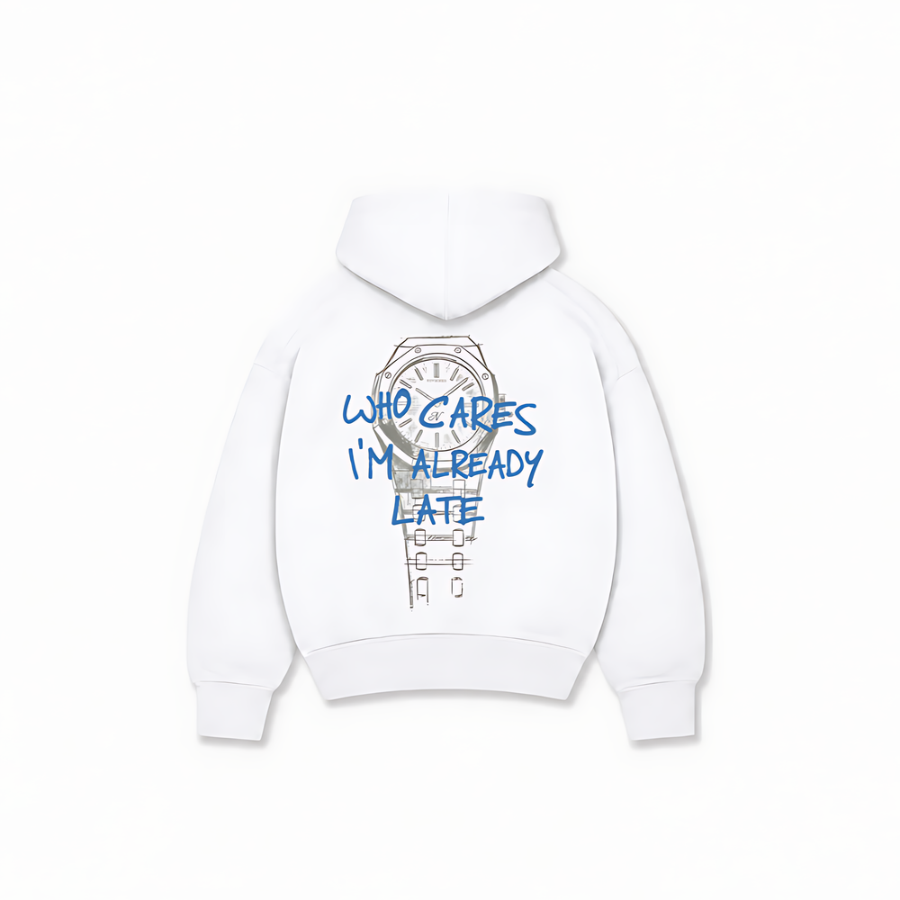 WHO CARES HOODIE — Branco — costas